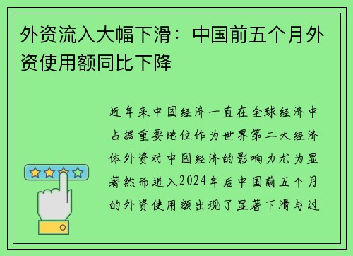 外资流入大幅下滑：中国前五个月外资使用额同比下降