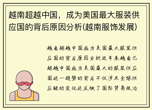 越南超越中国，成为美国最大服装供应国的背后原因分析(越南服饰发展)